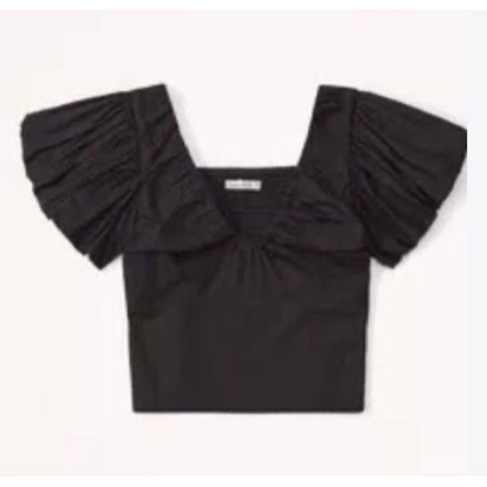 Abercrombie & Fitch Black Puff Sleeve Babydoll Top L Cropped Smocked Coquette